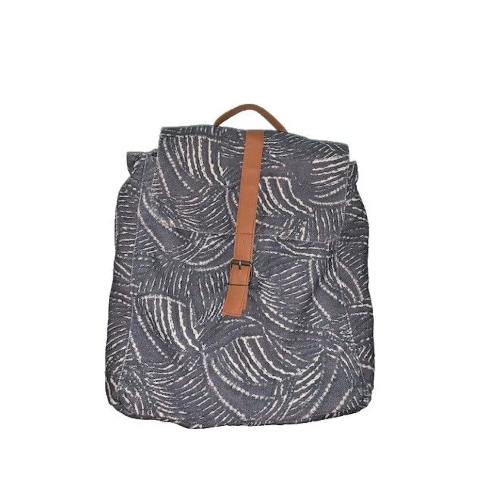 Lu & Elle Backpack Paradise Palm Blue Canvas Flap Drawstring Travel Bag